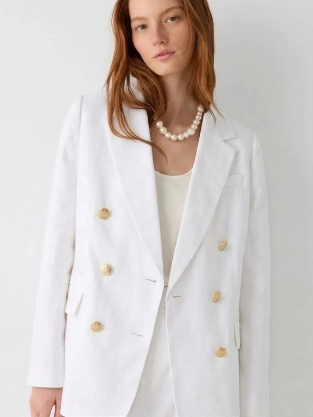 J. Crew Bristol Blazer White With Gold Buttons Linen Size 14 Preppy Cool